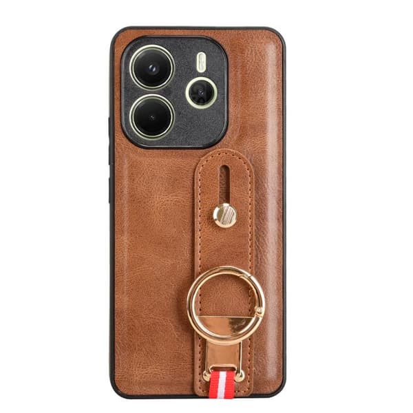 Redmi Note 14 4G - Läderfodral med Handledsrem för Brun