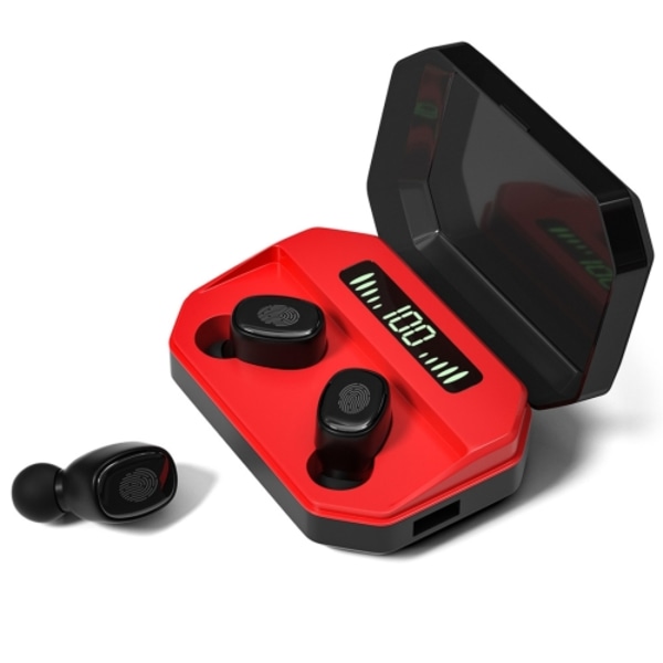 M8 Bluetooth 5.0 TWS Touch Digital Display True Wireless Bluetooth-hörlurar med laddningsbox Röd