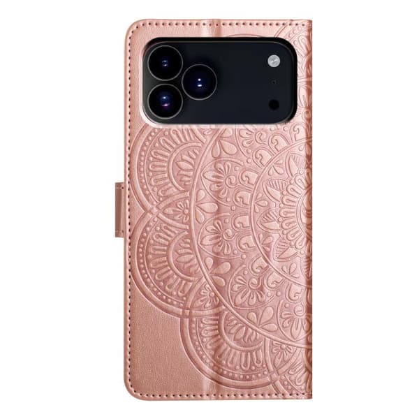 iPhone 18 Pro Max / iPhone 17 Pro Max Skal Läderfodral med Blomsterprägling Roséguld