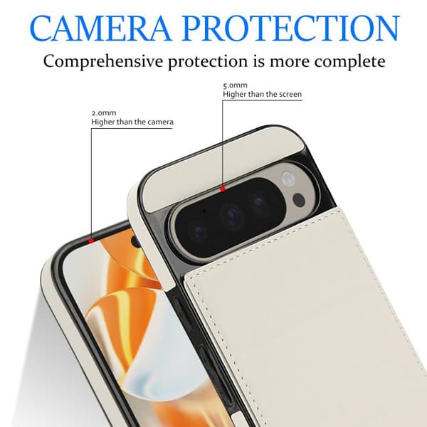 för Pixel 9 / 9 Pro Fodral i Läder med Tri-fold Design och Kortfack Vit