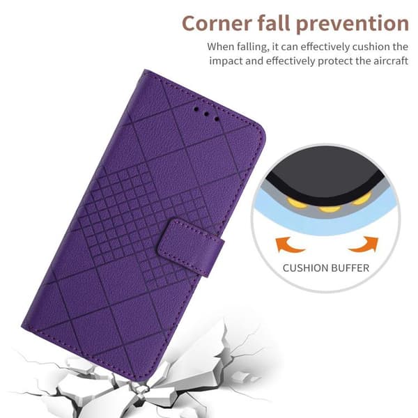 iPhone 18 Pro Max / iPhone 17 Pro Max Skal läderfodral med rhombisk rutmönster Purpur