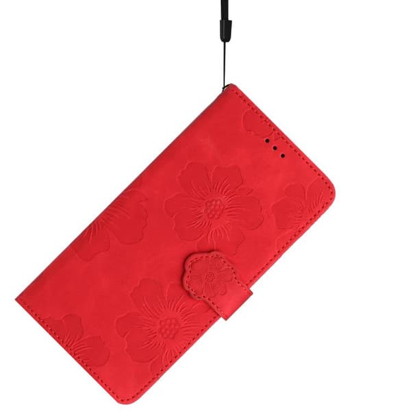 iPhone 18 Pro / iPhone 17 Pro Skal läderfodral med blommönster Röd