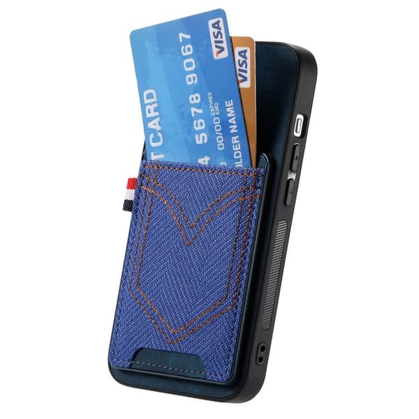 iPhone 17 Skal - Denim Textur med Kortfack Blå