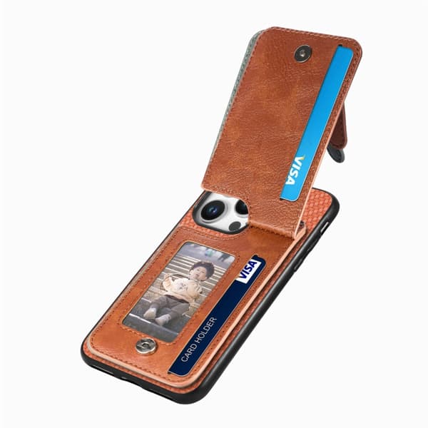 iPhone 16 Pro Max Kolfiber Vertikal Flip Zipper Skal Brun