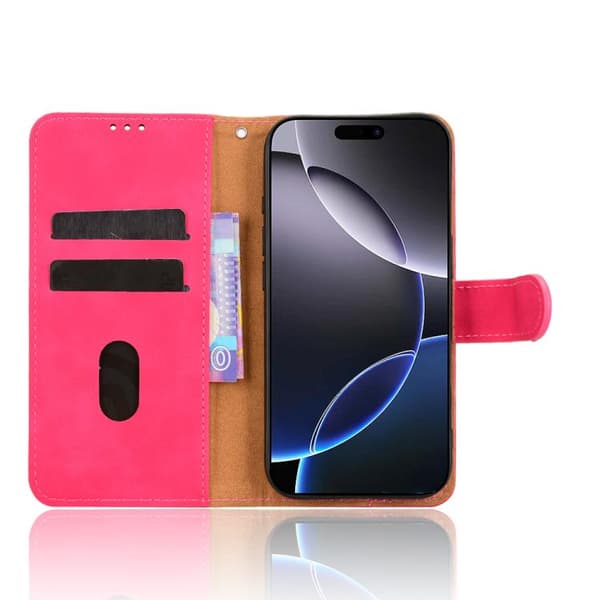 iPhone 18 Pro Max / iPhone 17 Pro Max Skal läderfodral med magnetisk flip Rosröd