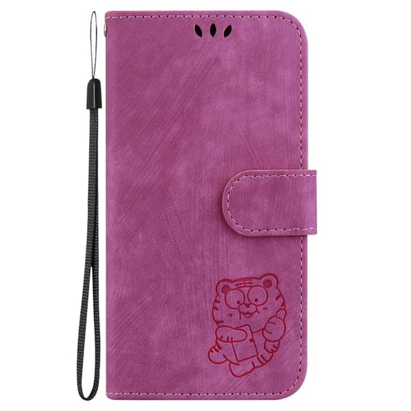 iPhone 18 Pro Max / iPhone 17 Pro Max Skal läderfodral med liten tigerprägling Rosröd