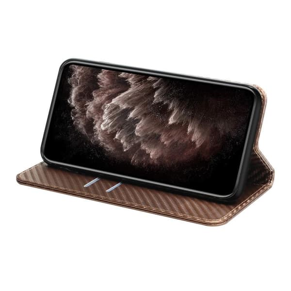 Redmi Note 14 Pro 4G - Magnetisk Flip Läderfodral med Kolfibertextur Brun