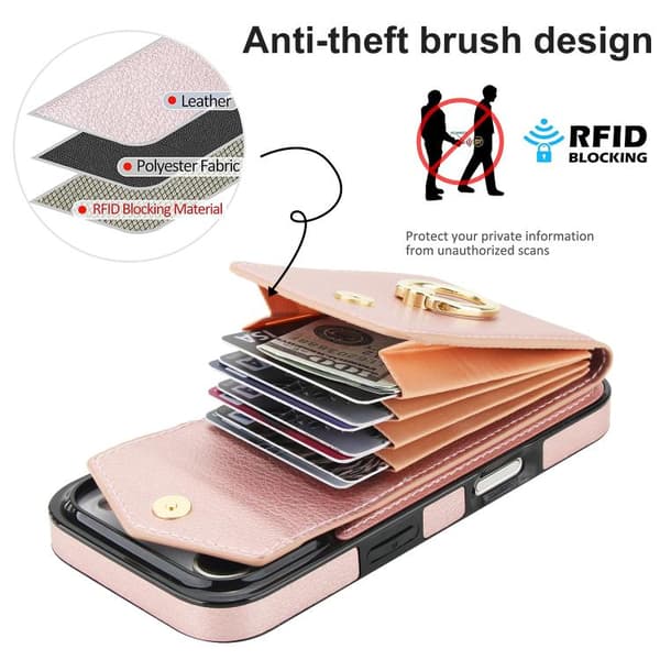 iPhone 18 Pro Max / iPhone 17 Pro Max Skal med Ringhållare och RFID-kortfack Roséguld