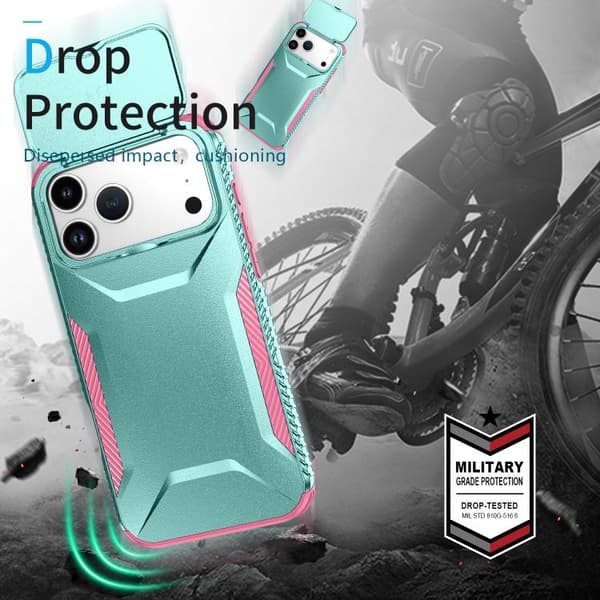iPhone 18 Pro Max / iPhone 17 Pro Max Skal med Sliding Camshield Rosa + Grågrön