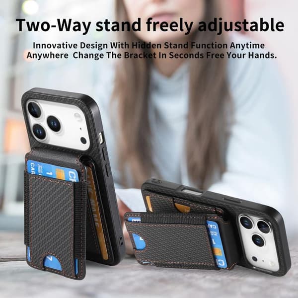 iPhone 18 Pro Max / iPhone 17 Pro Max Skal - Kolfiber med Vertikal Flip och Ställfunktion Svart