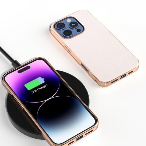 iPhone 16 Pro Max Skal med Elektropläterad Ram och Glittrande Stötabsorberande Design Vit