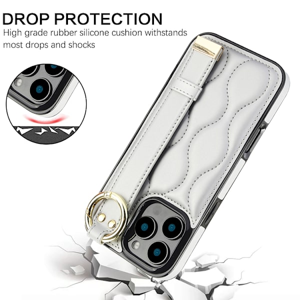 iPhone 16 Pro Skal med Handledsrem - Non-slip Full Coverage PU Skydd Silver