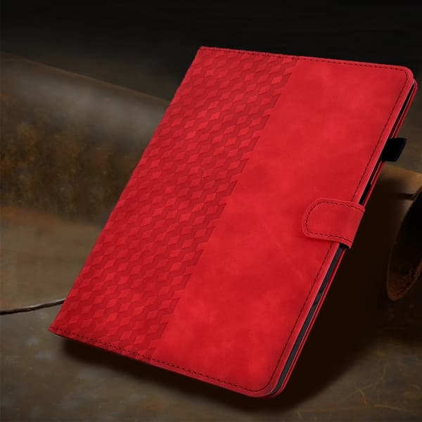 Samsung Galaxy Tab S7/S8 Rhombus Prägad Läderfodral Röd