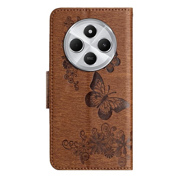 Redmi Note 14 Pro+ 5G - Flip Läderfodral med Fjärilsprägling Brun