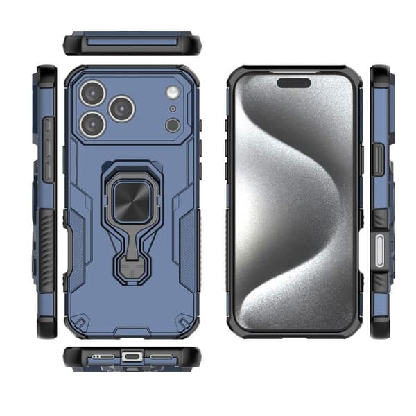 iPhone 18 Pro Max / iPhone 17 Pro Max Skal med Metall Kickstand och TPU Hybrid PC Blå