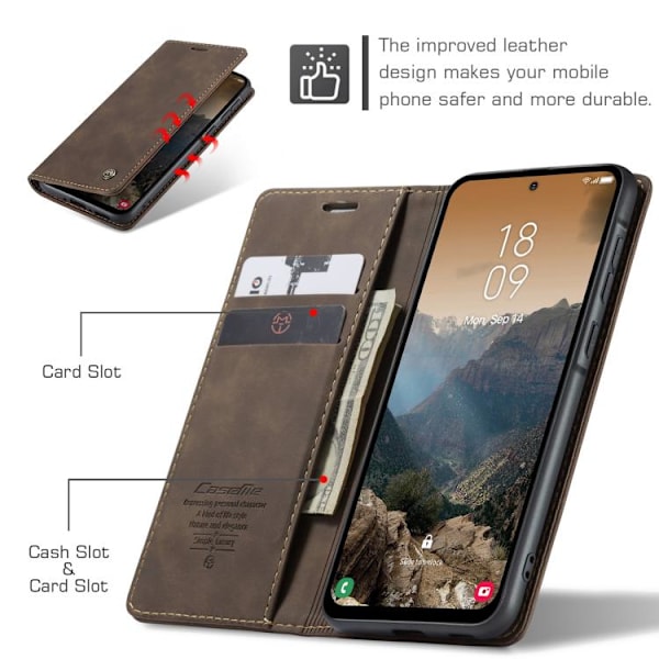Samsung Galaxy A56 Skal CaseMe 013 Multifunktionell Horisontell Flip Läder Kaffe