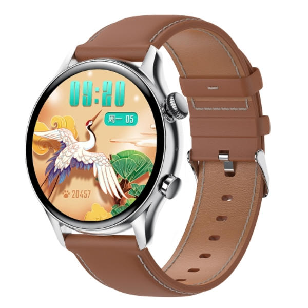 HK8Pro 1,36 tum AMOLED-skärm Läderrem Smart Watch Silver