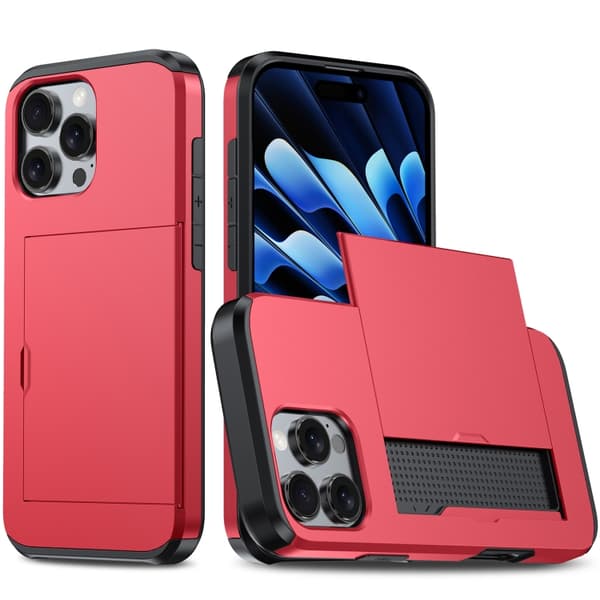 iPhone 16 Pro Shockproof Armor Skal med Kortfack Röd