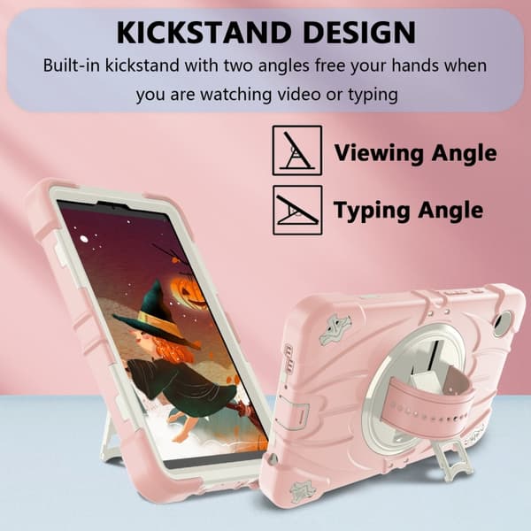 Samsung Galaxy Tab A9 / A11 Bat Hand Grip Ställ Rosa Vit