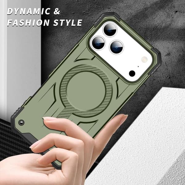 iPhone 18 Pro Max / iPhone 17 Pro Max Skal med MagSafe TPU Hybrid PC Armégrön