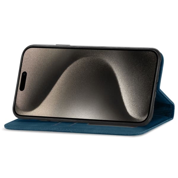 iPhone 16 Pro Max Retro Skinnkänsla Magnetisk Flip Fodral Blå