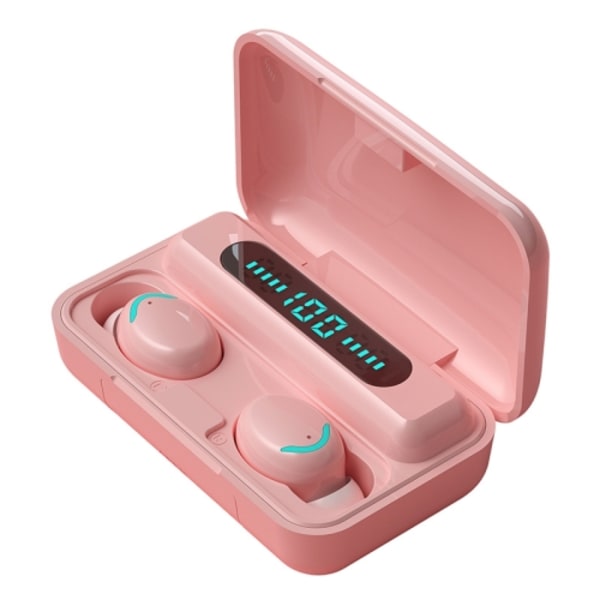 F9-5C Macaron-serie fyrstångs andningsljus + digital display brusreducerande Bluetooth-hörlurar Rosa