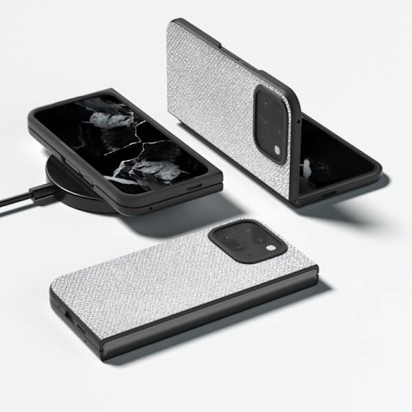 för Pixel 9 Pro Fold - Diamond Frame Edge Full Coverage Skal Juvel Silver