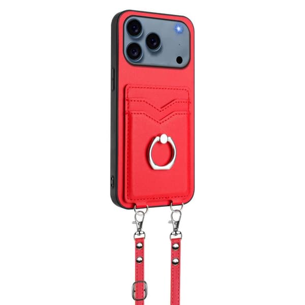 iPhone 18 Pro Max / iPhone 17 Pro Max Skal med Crossbody Rep Ring och Kortfack Röd