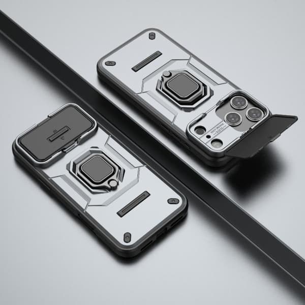 iPhone 17 Pro Max Skal med Sliding Camshield TPU + PC Stötsäker med Hållare Grå