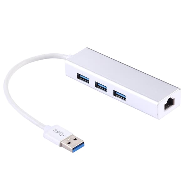 Aluminium Hub med 3 USB 3.0-portar + USB 3.0 10/100Mbps Ethernet Adapter