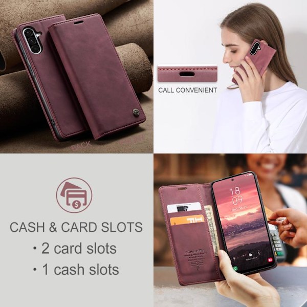 Samsung Galaxy A56 Skal CaseMe 013 Multifunktionell Horisontell Flip Läder Röd