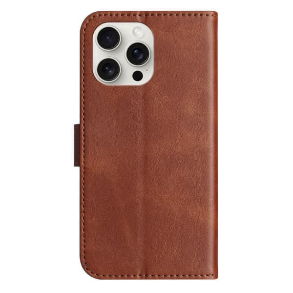 iPhone 16 Pro Max Skal S-formad Läderfodral - Dubbelvikbar Design Kaffe