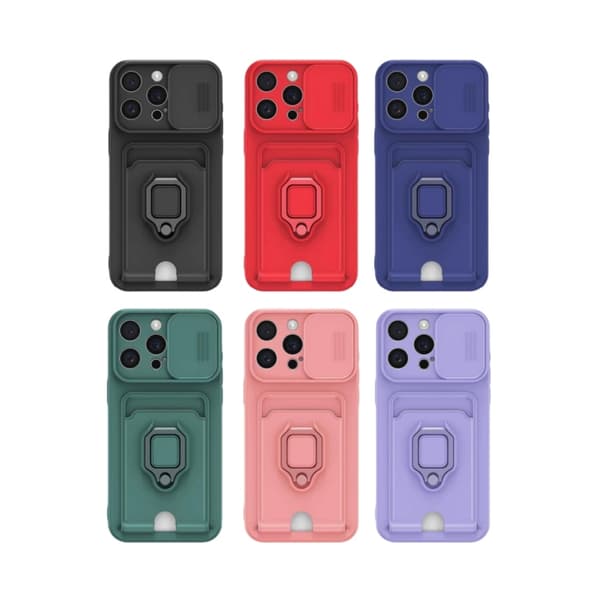 iPhone 16 Pro Max Skal med Sliding Camshield Magnetisk Kortficka Silikon Rosa
