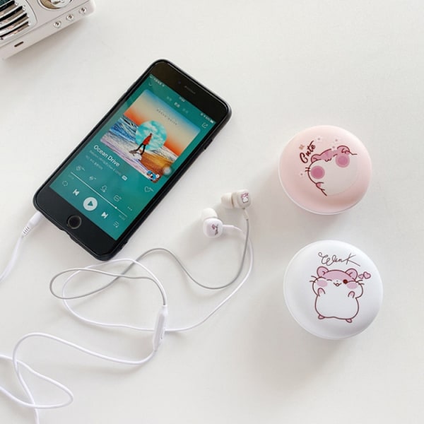 2 par tunga bas trådbundna headset mobiltelefon universell headset med förvaringslåda och mikrofon Rosa