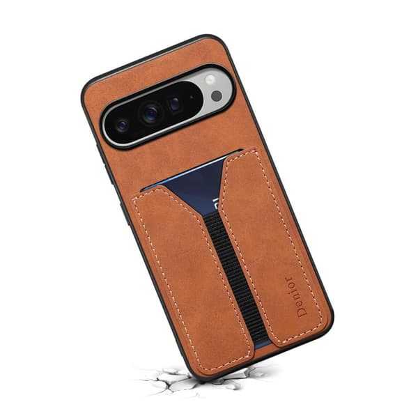 för Pixel 10 Pro XL Skal med Denior D07 DV Elastisk Kortfack PU Baksida Brun