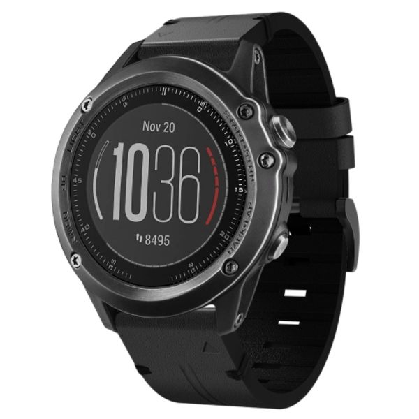 För Garmin Fenix ​​3 HR 26mm läder stålspänne watch Black