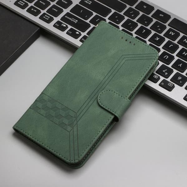iPhone 18 Pro / iPhone 17 Pro Skal läderfodral med kubisk känsla Grön