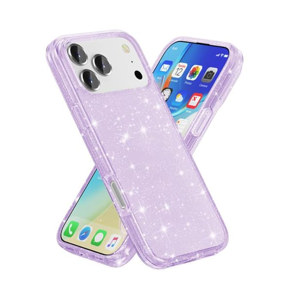 iPhone 18 Pro Max / iPhone 17 Pro Max Skal med Stötskydd och Glitterpulver Purpur
