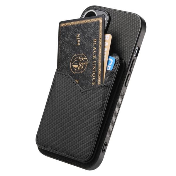 iPhone 18 Pro Max / iPhone 17 Pro Max Skal - Kolfiber med MagSafe - Vertikal Flip för Kort Svart