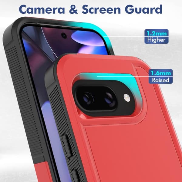 för Pixel 9a Skal + 2-i-1 PC - Hållbar TPU Telefonfodral Röd