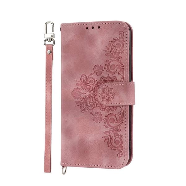 Redmi Note 14 4G - Plånboksfodral i läder med blommig prägel och skön känsla, Rosa
