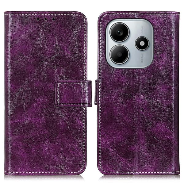 Redmi Note 14 4G - Retro Crazy Horse Textur Läderfodral Purpur