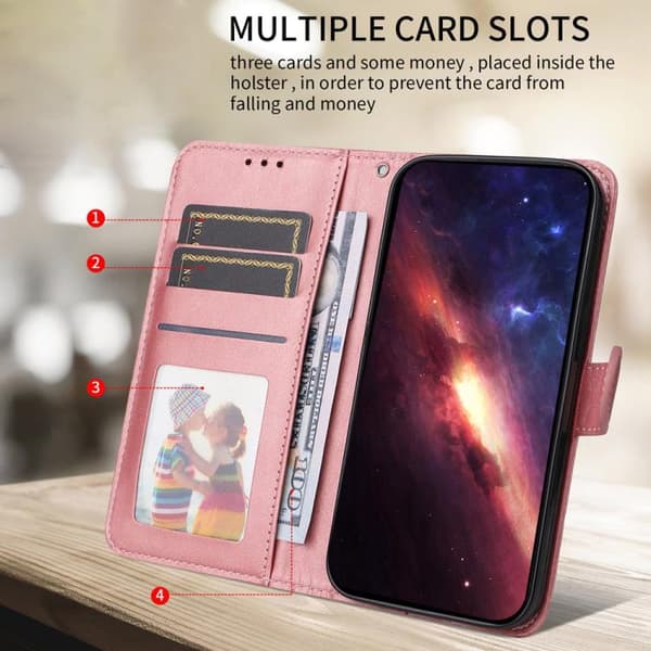 iPhone 18 Pro / iPhone 17 Pro Skal Läderfodral - Klassisk Kalvskinnstextur Roséguld