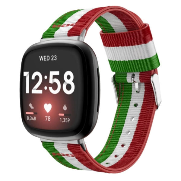 För Fitbit Versa 4 / Sense 2 Universal Stripe Nylon Watch Band Red White Green