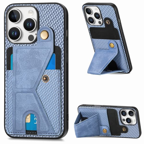 iPhone 16 Pro Max K-formad Kolfiber Plånbok Flip Card Skal Blå