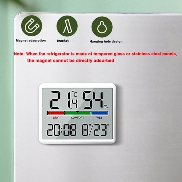 Magnetisk LCD Digital Aalarm Klocka Stor Skärm Med Temperatur Fuktighet Display(9905 Vit)