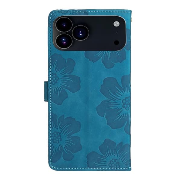iPhone 18 Pro Max / iPhone 17 Pro Max Skal läderfodral med blomsterprägling Blå