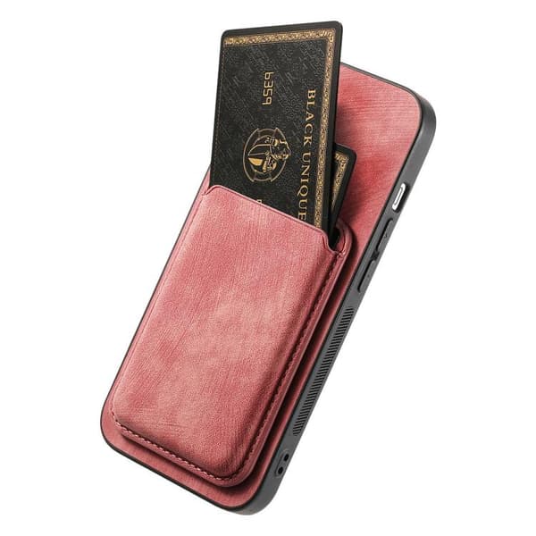 iPhone 17 Air Skal - Retro Läder med Magnetisk Kortficka Rosa
