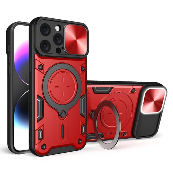 iPhone 16 Pro CD-textur Sliding Camshield Magnetisk Hållare Skal Röd