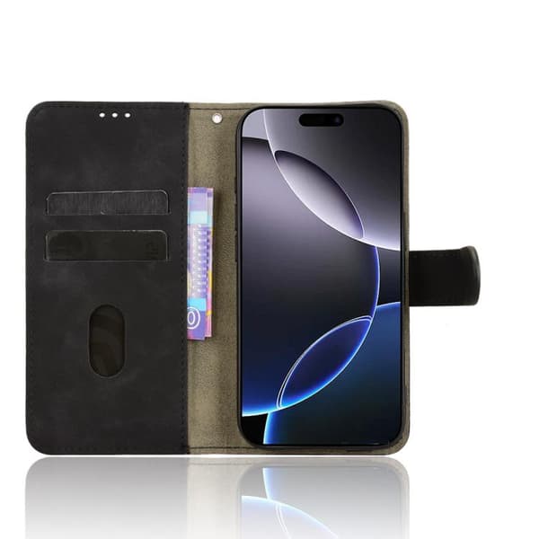 iPhone 18 Pro Max / iPhone 17 Pro Max Skal läderfodral med magnetisk flip Svart